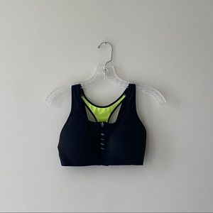 Nike Black Neon Front-Zip Sports Bra